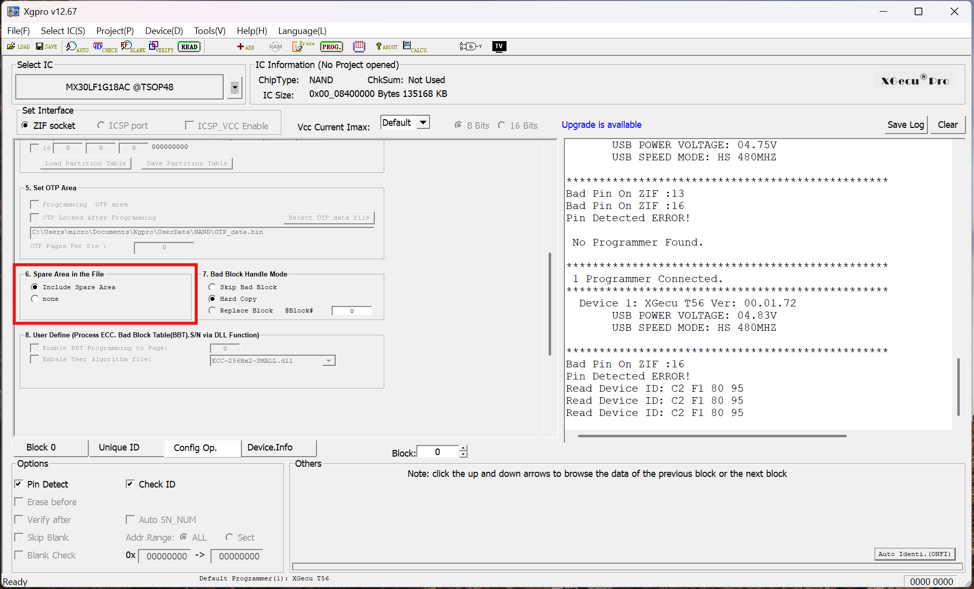 Disable dumping the spare area in XGecu software